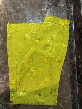 Zara Olive Green Satin Jacquard Floral Wide Leg Pants XS Boho Dressy